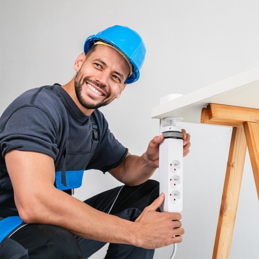 Produžni kabel s držačem za stol 3 utičnice Tip E + 2xUSB-A + 1xUSB-C 1,5m bijela