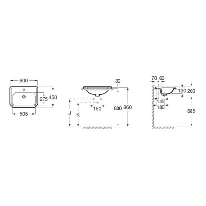 Roca A3270A5000 - Ugradbeni umivaonik CARMEN 60x45 cm keramika/bijela