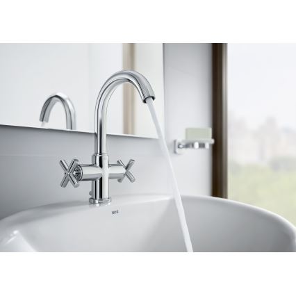 Roca A5A3043C00 - Miješalica za umivaonik + gornji dio sifona s preljevom LOFT 27 cm sjajni krom