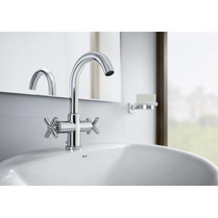 Roca A5A3043C00 - Miješalica za umivaonik + gornji dio sifona s preljevom LOFT 27 cm sjajni krom