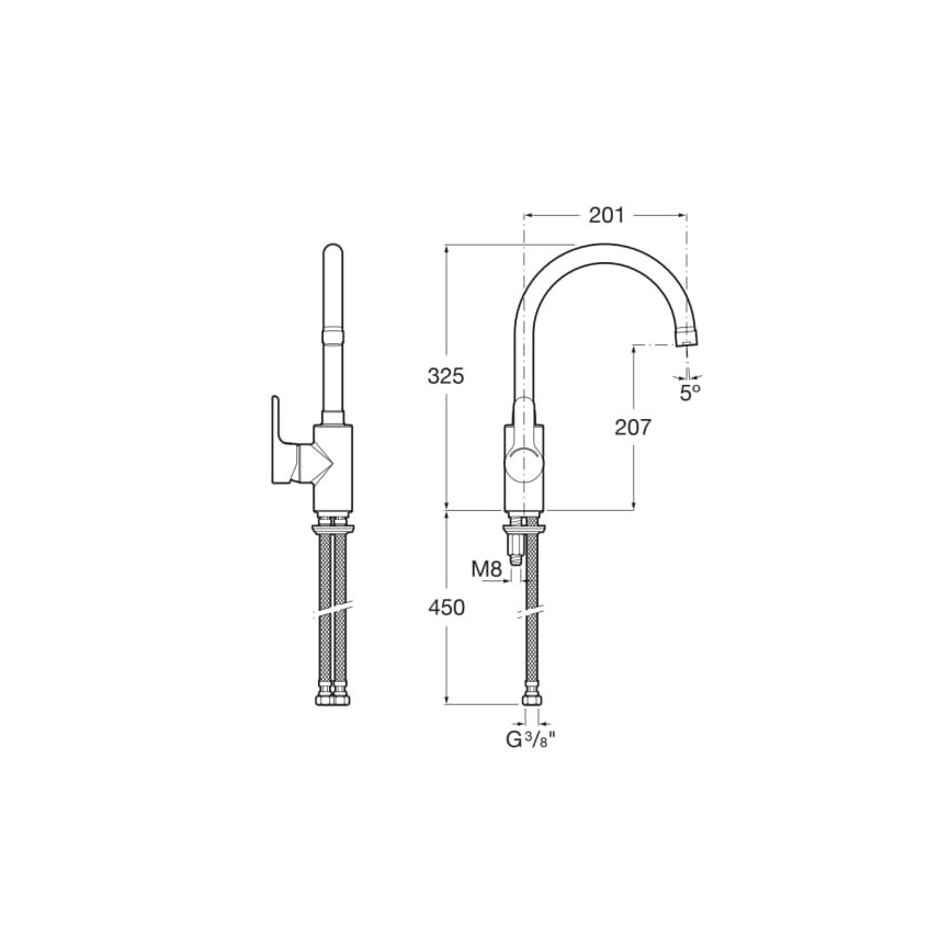 Roca A5A8409C00 - Slavina za sudoper L20 32,5 cm sjajni krom