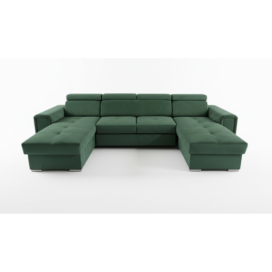 Razvlačna kutna garnitura u obliku slova U s univerzalnim kutom i spremištem SALVADA zelena