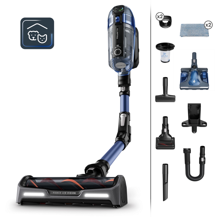 Rowenta - Štapni usisivač s mopom X-FORCE FLEX ANIMAL AQUA AUTO 3u1 480W/32,4V 2500 mAh plava