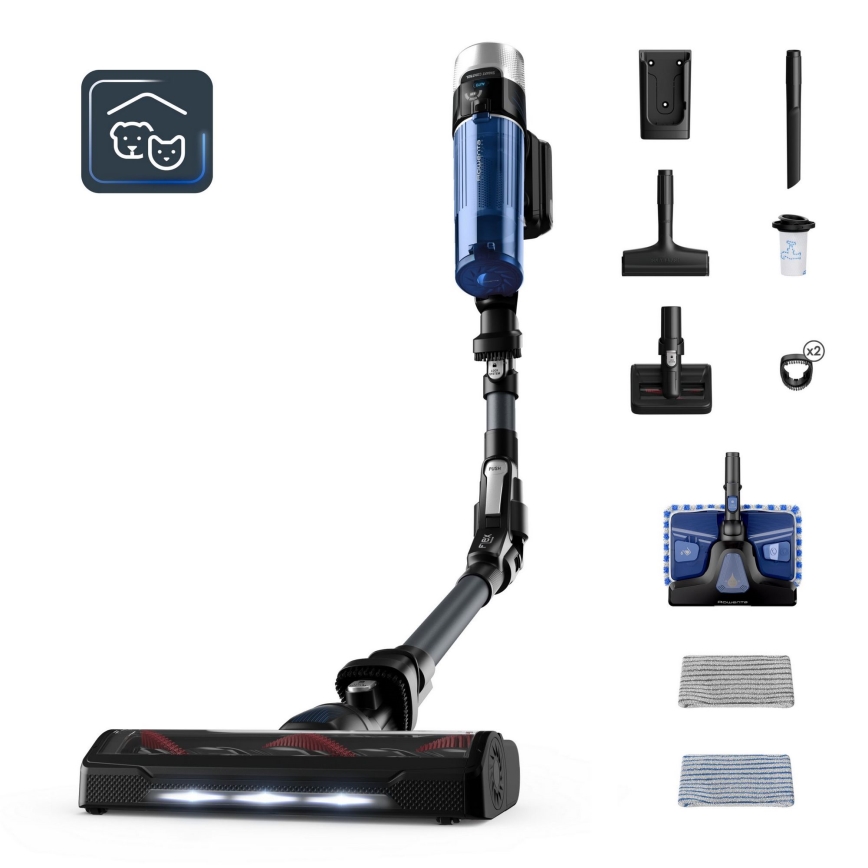 Rowenta - Štapni usisivač s mopom X-FORCE FLEX ANIMAL AQUA AUTO 4u1 250W/25,2V 2500 mAh crna/plava