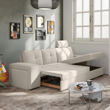 Rozvlačna sofa s prostorom za pohranu i tabureom PALERMO, svijetlosiva, desna