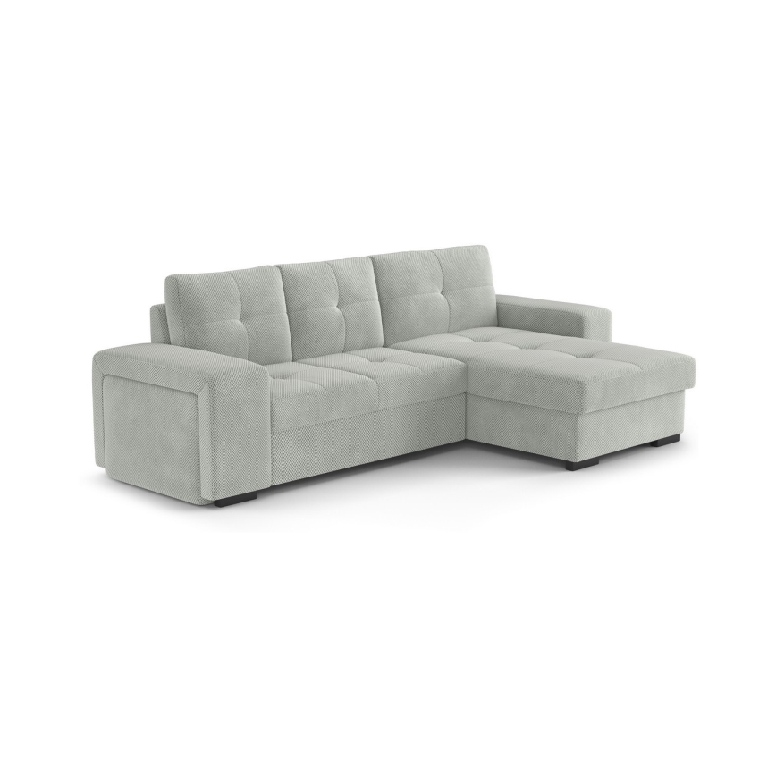 Rozvlačna sofa s prostorom za pohranu i tabureom PALERMO, svijetlosiva, desna