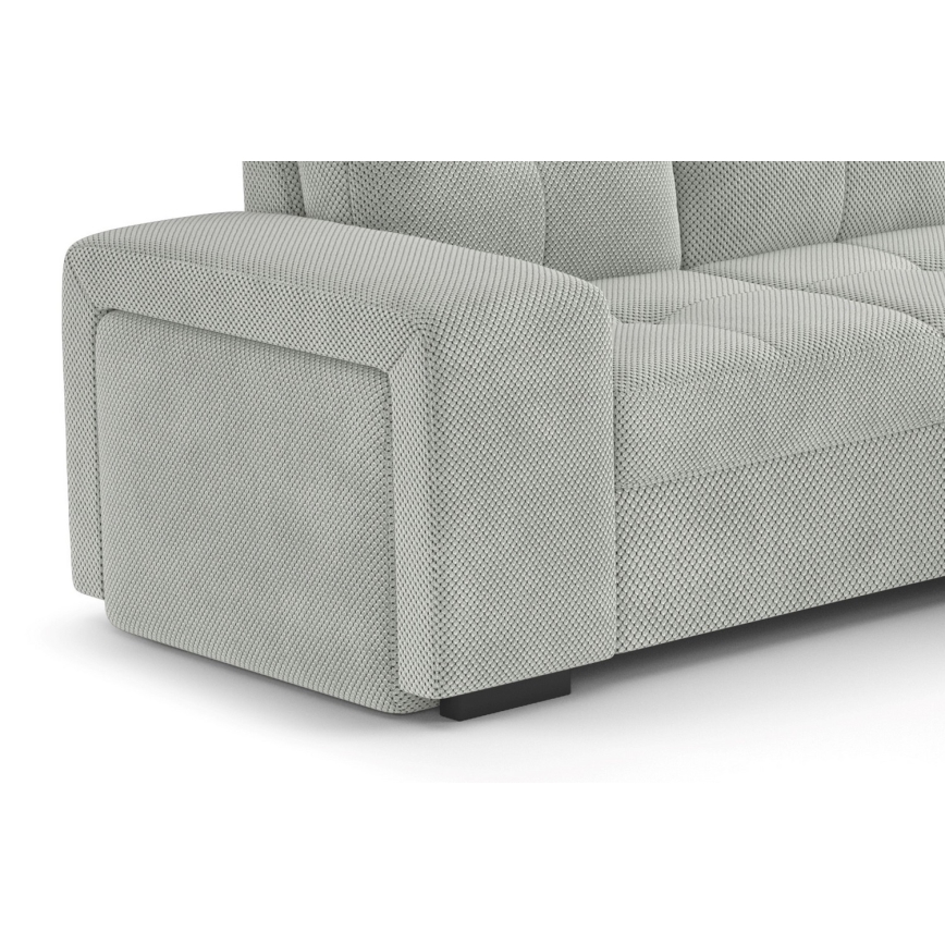 Rozvlačna sofa s prostorom za pohranu i tabureom PALERMO, svijetlosiva, desna