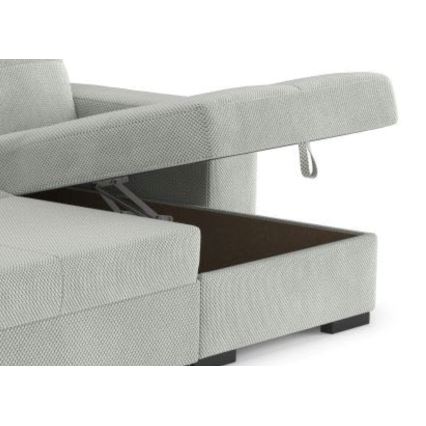 Rozvlačna sofa s prostorom za pohranu i tabureom PALERMO, svijetlosiva, desna