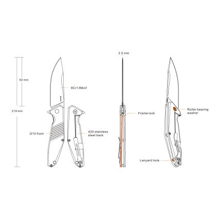 Ruike RUD191B - Sklopivi džepni nož 21,9 cm crna