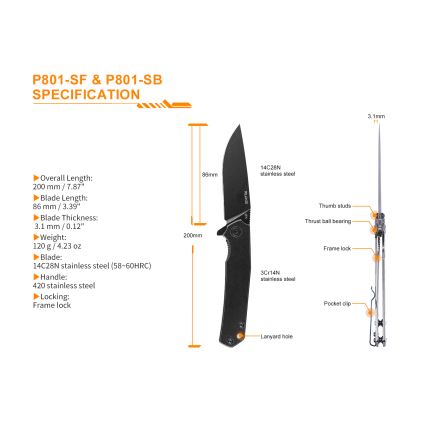 Ruike RUP801SF - Sklopivi džepni nož 20 cm srebrna