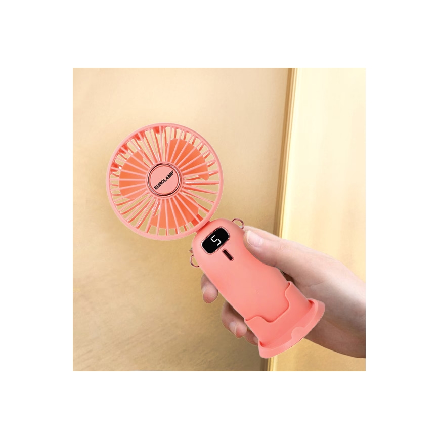 Ružičasti punjivi džepni ventilator 3W/5V 1200 mAh