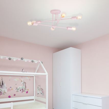 Ružičasti stropni luster CAMBRIDGE 6xE27/15W/230V