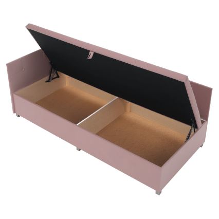 Tapecirani ležaj s univerzalnim uzglavljem i spremištem AMSTERDAM 90x200 cm ružičast