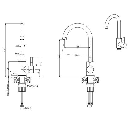 Samona - Slavina za sudoper 32 cm granit/crna