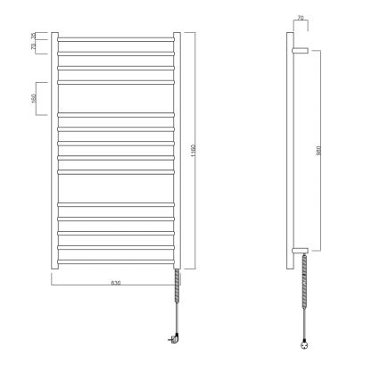 Sapho - Električni grijač za ručnike REDONDO 130W 116x63 cm sjajni krom