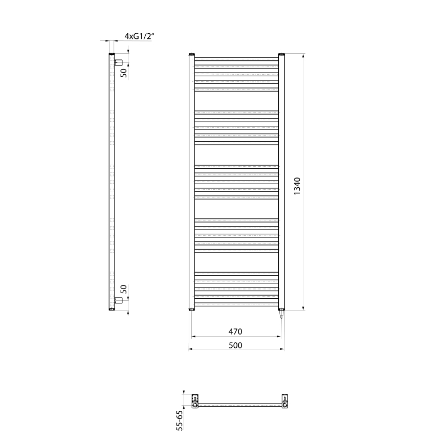 Sapho - Električni sušač za ručnike METRO-E 500W 134x50 cm mat crne boje