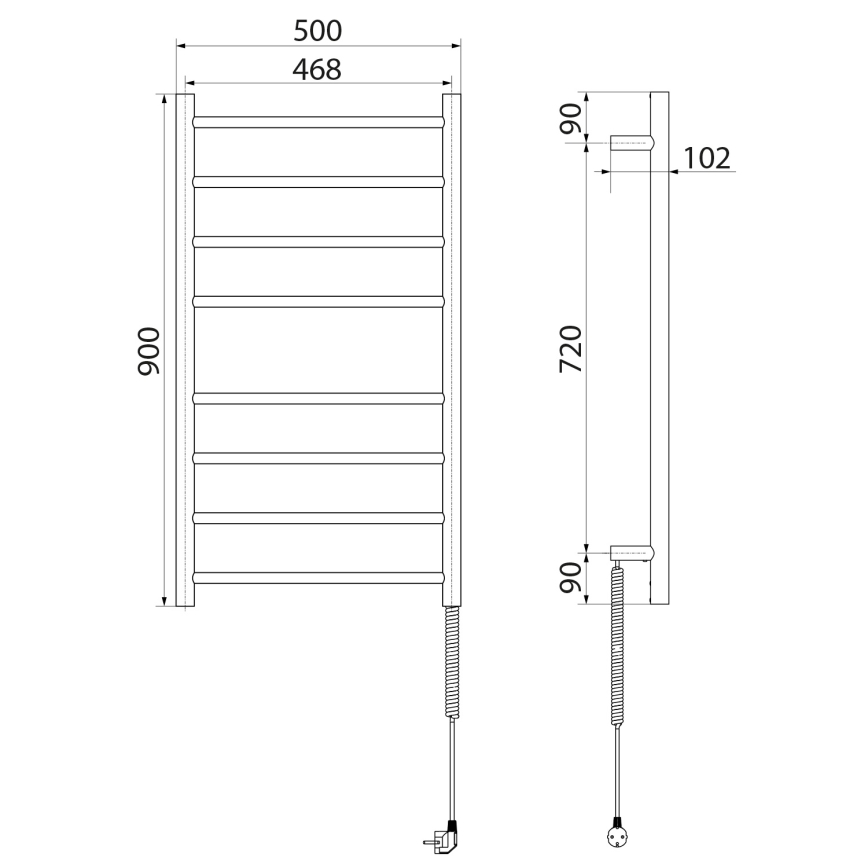 Sapho - Električno sušilo za ručnike REDONDO 75W/230V 90 cm sjajni krom desna okrugli