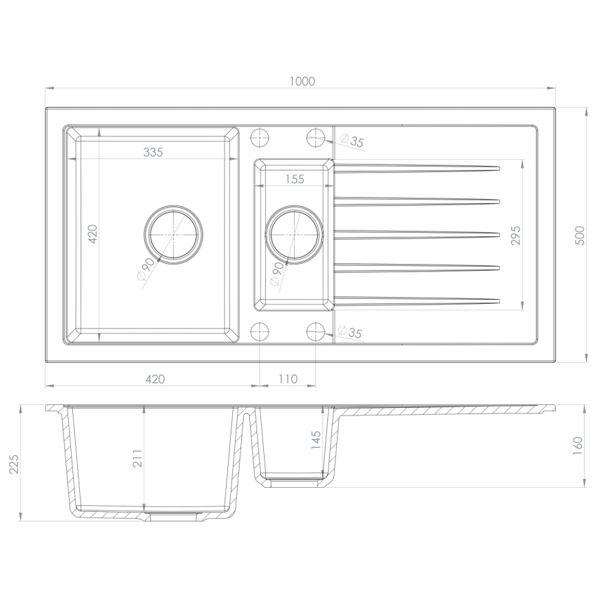 Sapho - Kuhinjski sudoper 100x50 cm granit/bež