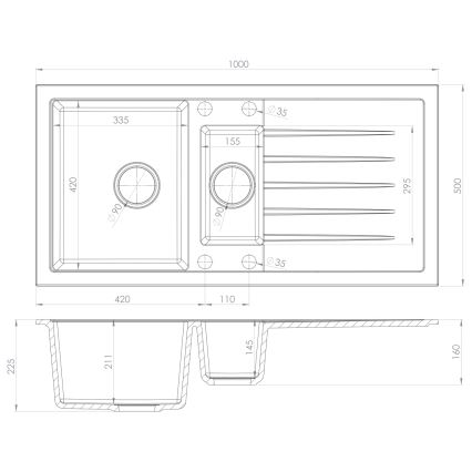 Sapho - Kuhinjski sudoper 100x50 cm granit/crna