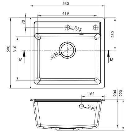 Sapho - Kuhinjski sudoper 53x50 cm granit/bijela