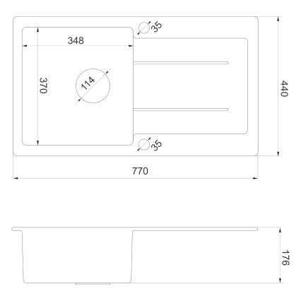 Sapho - Kuhinjski sudoper 77x44 cm granit/crna