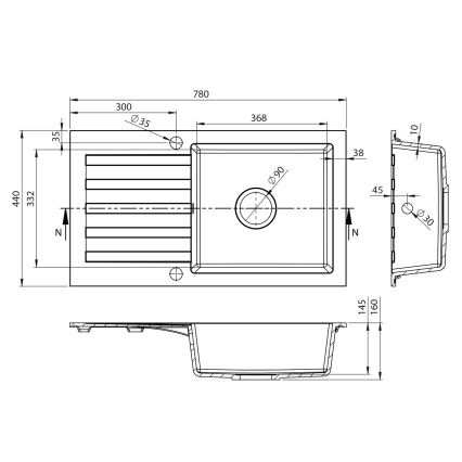 Sapho - Kuhinjski sudoper 78x44 cm granit/bijela