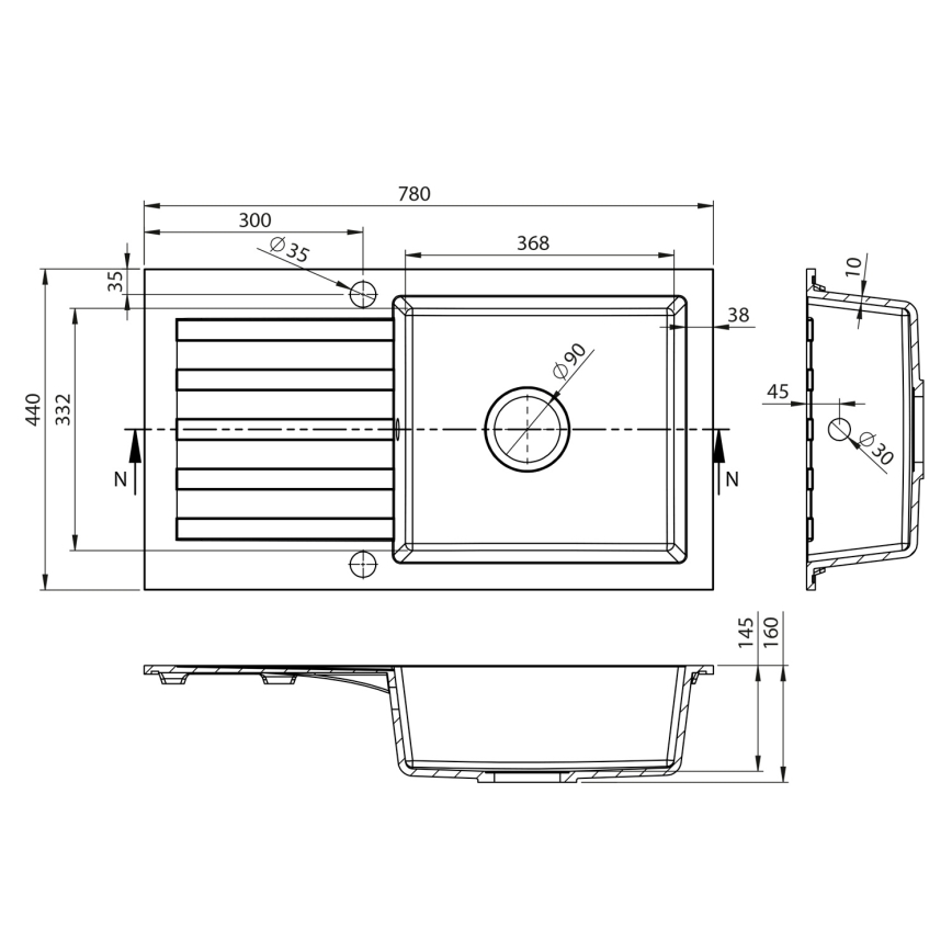 Sapho - Kuhinjski sudoper 78x44 cm granit/bijela
