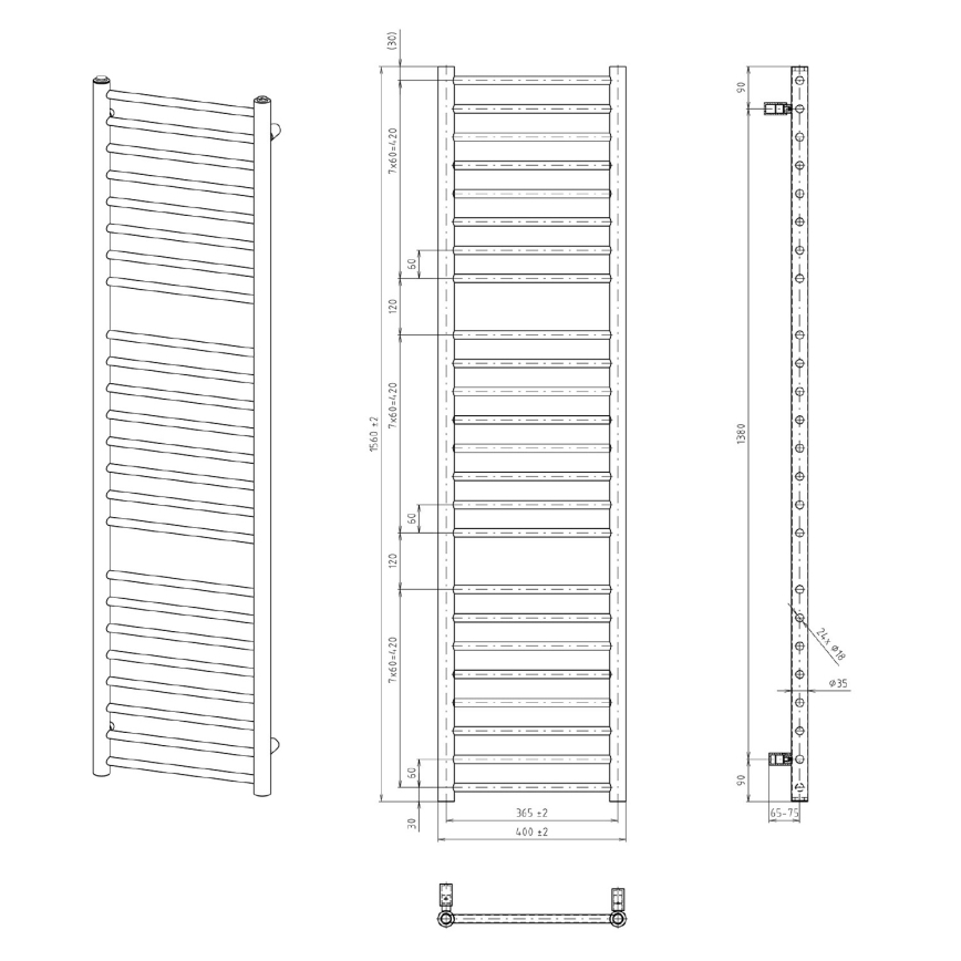 Sapho - Kupaonski radijator DINA 156x40 cm mat crne boje