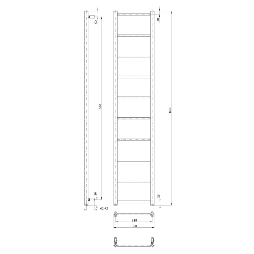 Sapho - Kupaonski radijator DINA 334W 35x168 cm mat crne boje