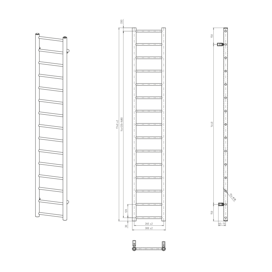 Sapho - Kupaonski radijator DINA 335W 30x174 cm mat crne boje