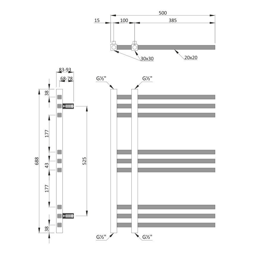 Sapho - Kupaonski radijator MAGDALENA 241W/230V 50x69 cm sjajni krom