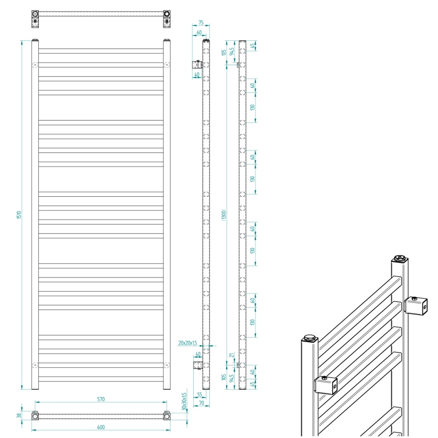 Sapho - Kupaonski radijator METRO 151x60 cm mat crne boje