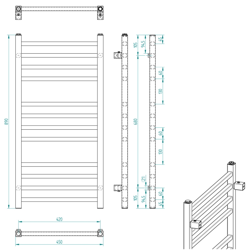 Sapho - Kupaonski radijator METRO 239W/230V 45x89 cm sjajni krom