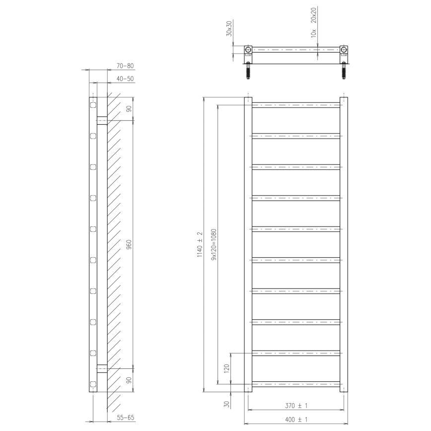 Sapho - Kupaonski radijator METRO DOS 114x40 cm mat crne boje