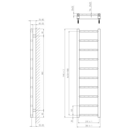 Sapho - Kupaonski radijator METRO LIGHT 114x30cm mat crne boje