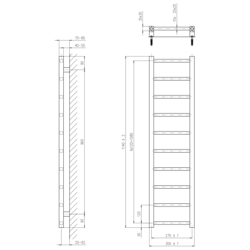 Sapho - Kupaonski radijator METRO LIGHT 114x30cm mat crne boje