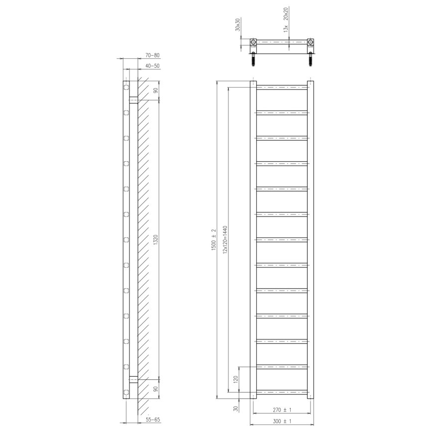 Sapho - Kupaonski radijator METRO LIGHT 150x30 cm sjajni krom