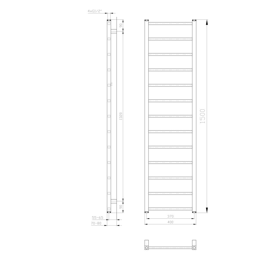 Sapho - Kupaonski radijator METRO LIGHT 150x40 cm bijeli