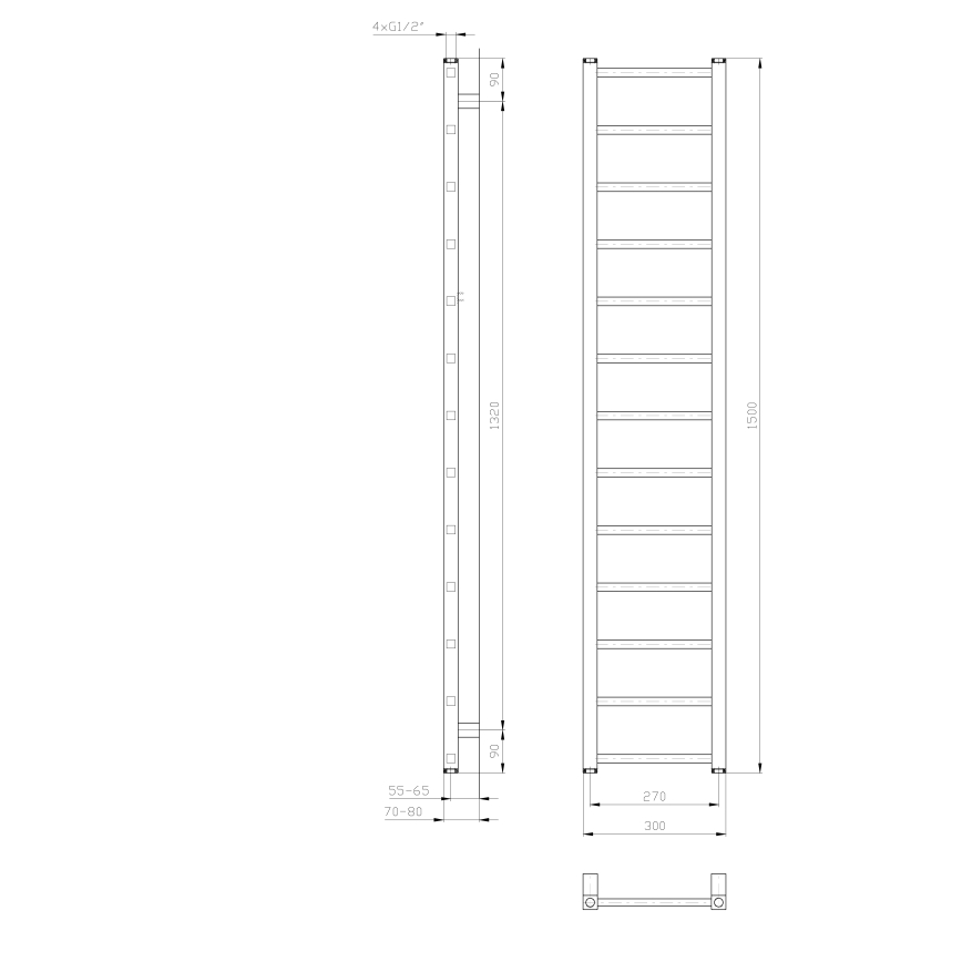 Sapho - Kupaonski radijator METRO LIGHT 276W 30x150 cm bijela