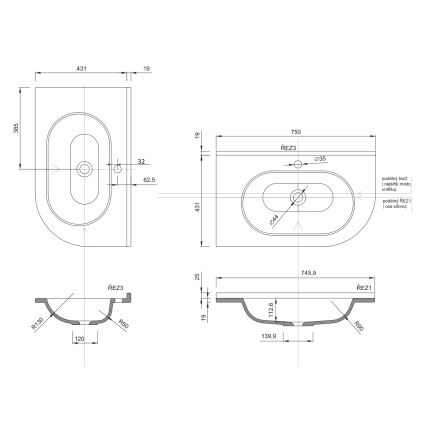 Sapho - Kutni ugradni umivaonik PULSE 75x43 cm mramor/bijela
