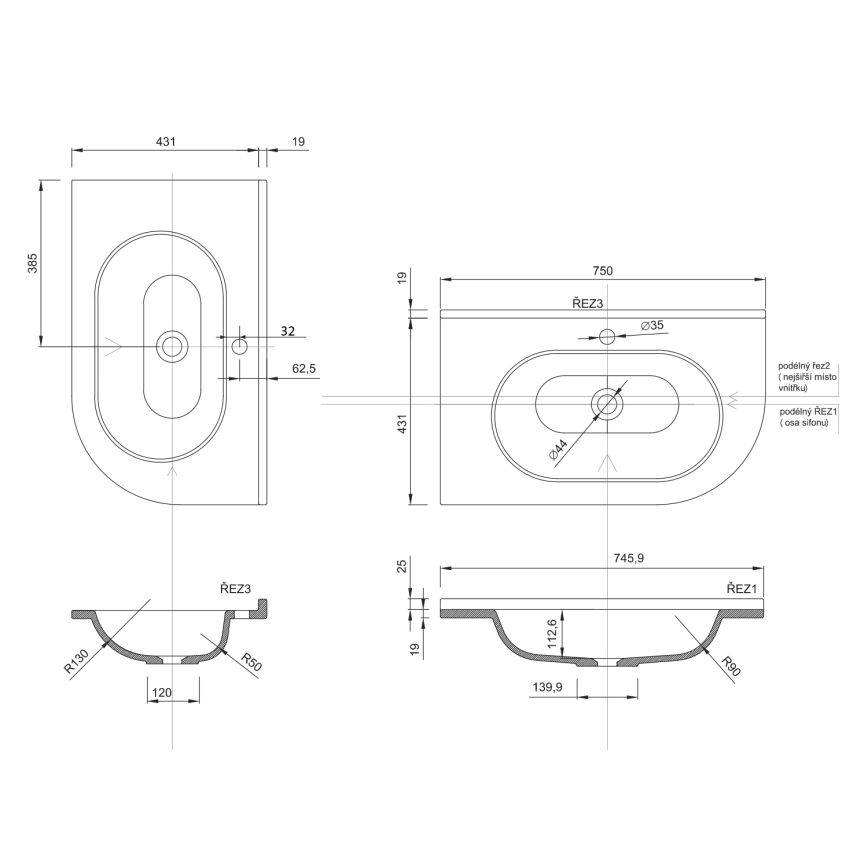 Sapho - Kutni ugradni umivaonik PULSE 75x43 cm mramor/bijela