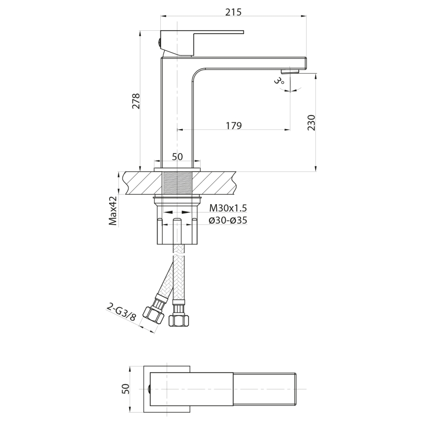 Sapho - Miješalica za umivaonik CUBEMIX 27,8 cm sjajni krom