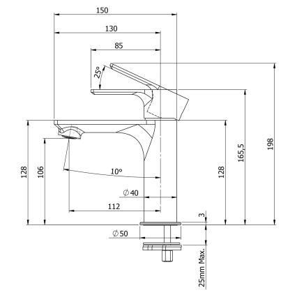 Sapho - Miješalica za umivaonik PAX 16,5 cm mat crna