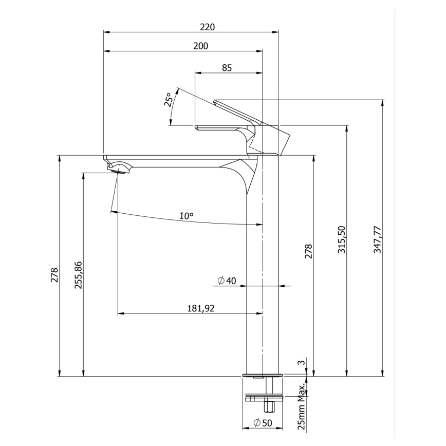Sapho - Miješalica za umivaonik PAX 31,5 cm mat crna