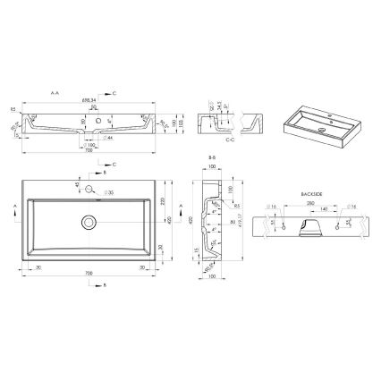 Sapho - Nadgradni umivaonik ORINOKO 70x42 cm mramor/bijela
