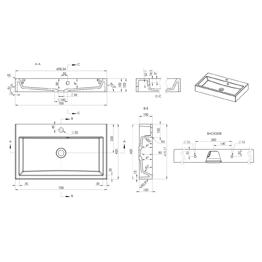 Sapho - Nadgradni umivaonik ORINOKO 70x42 cm mramor/bijela