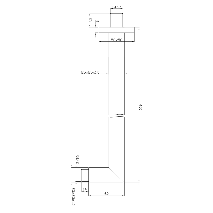 Sapho - Nosač za tuš ružu pravokutni 40 cm sjajni krom