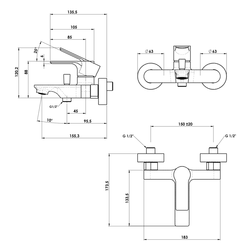 Sapho - Kada miješalica PAX mat crna