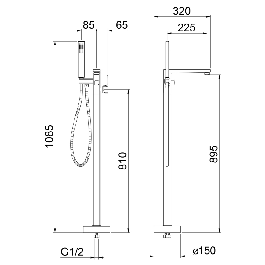 Sapho - Samostojeći set za kadu s miješalicom TURSI, sjajni krom