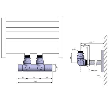 Sapho - Set priključnih ventila za središnje priključivanje TWIN, sjajni krom